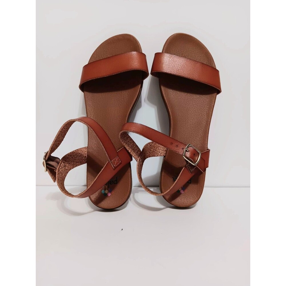 Palms Brown Faux Leather Flat Strap Sandals Sz 8M